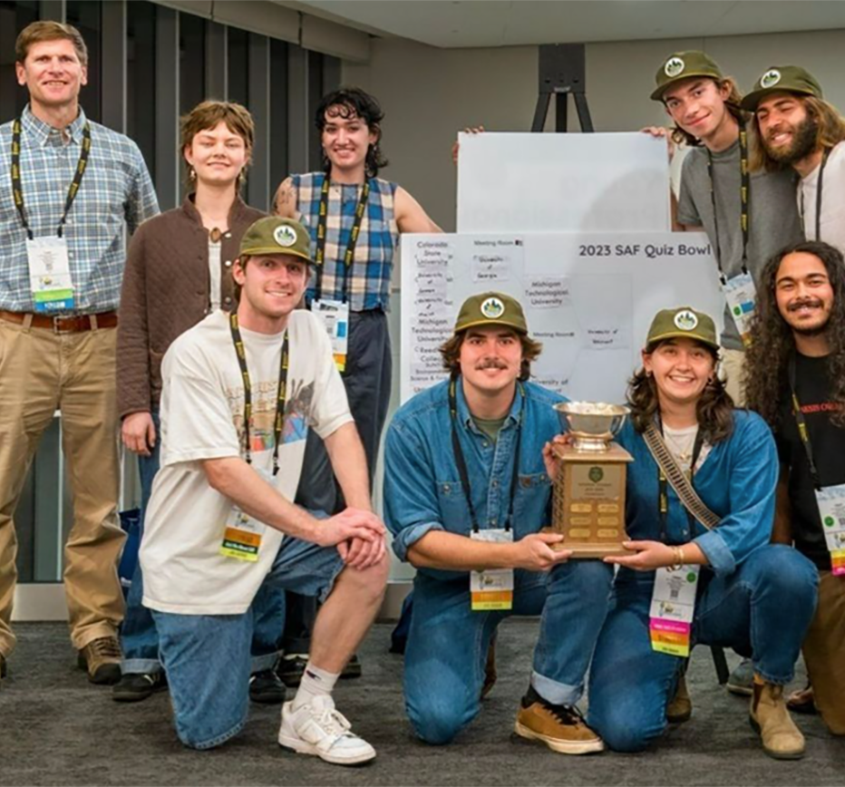 Forestry students pose with their award